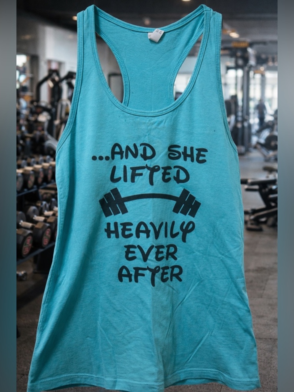 Women’s Racerback Tank Top - Teal "And She Lifted Happily Ever After”